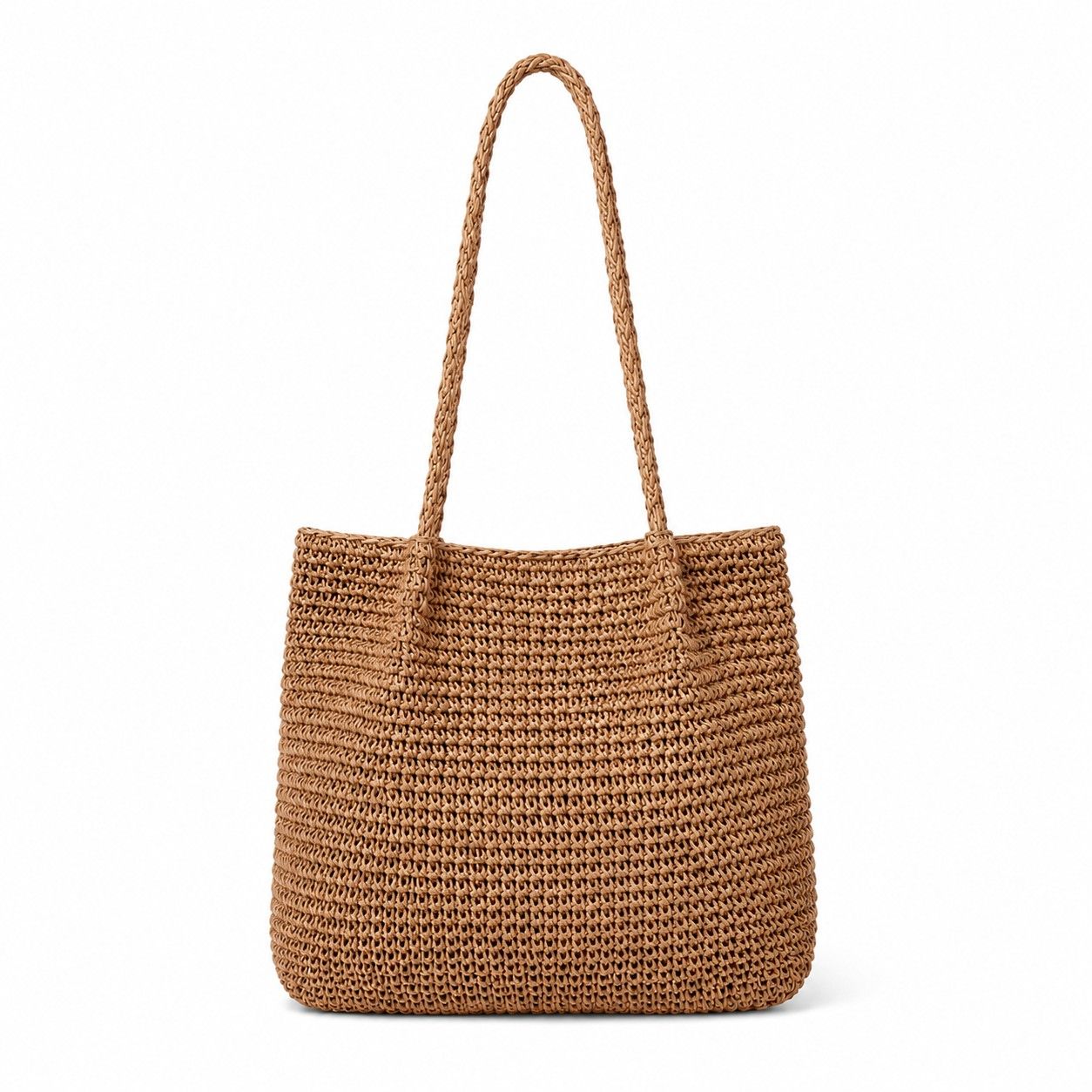 Soft Woven Shoulder Tote Bag with Zip Top and Double Shoulder Handles