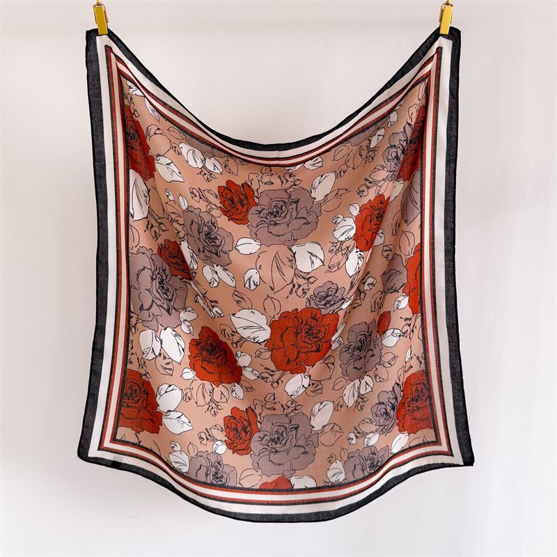 Large Floral Square Scarf 35 Inch Lightweight Fashion Head Neck Shawl Wrap