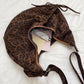 Leopard Print Suede Look Crescent Hobo Shoulder Bag with Zip Closure and Exterior Pocket