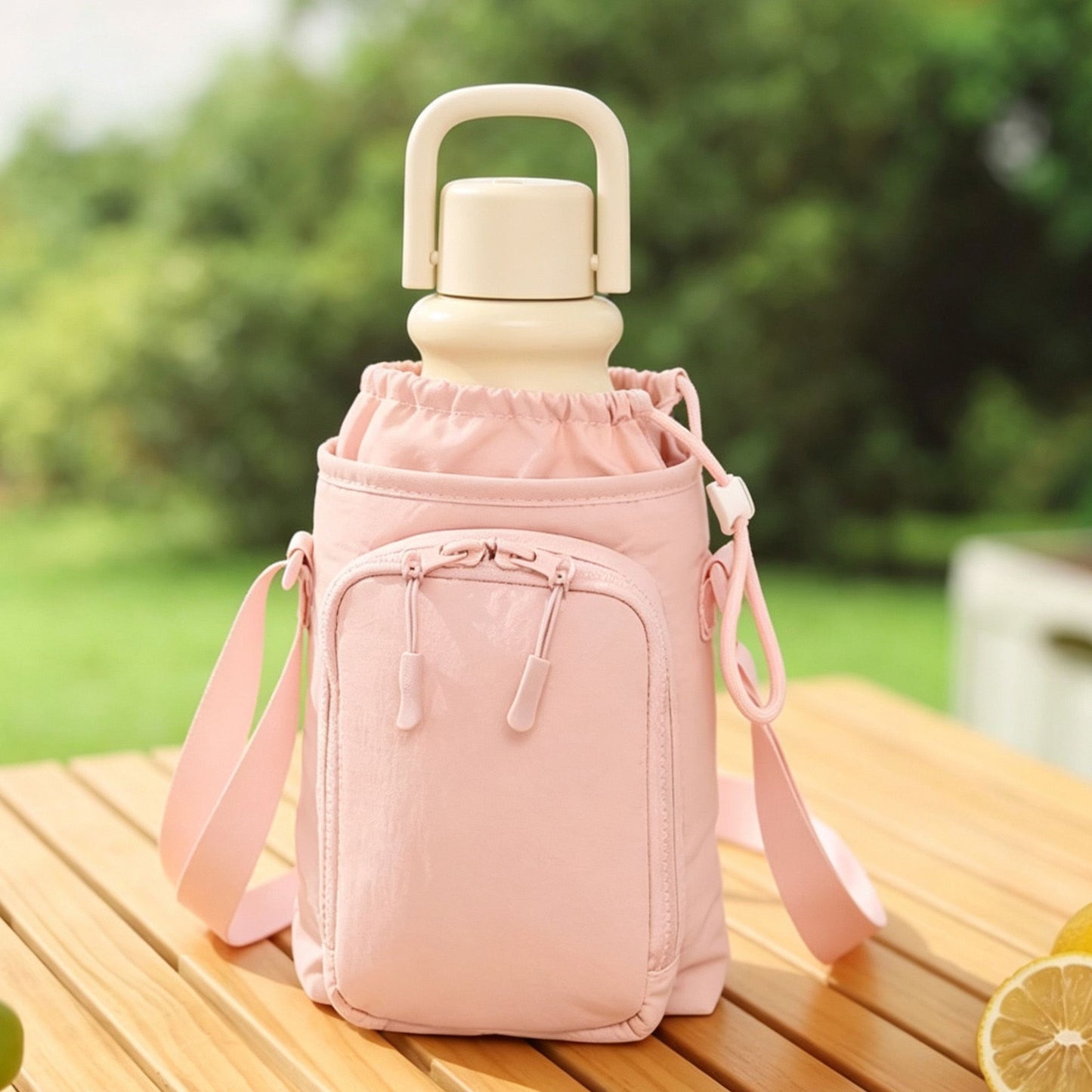 Water Bottle Carrier Bag with Phone Pocket Adjustable Crossbody Strap for Walking Travel