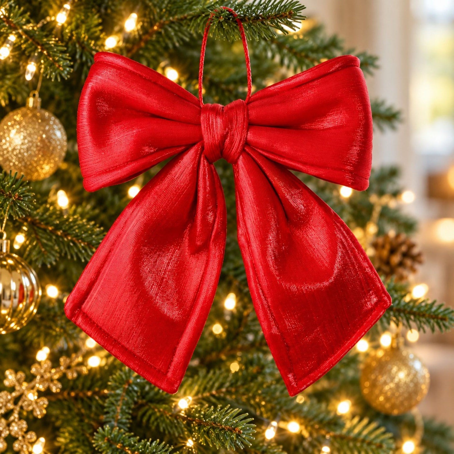 Gold Fabric Christmas Bow Hanging Decoration