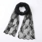 Sheer Embroidered Skinny Scarf with Floral Lace Trim and Long Neck Tie Design