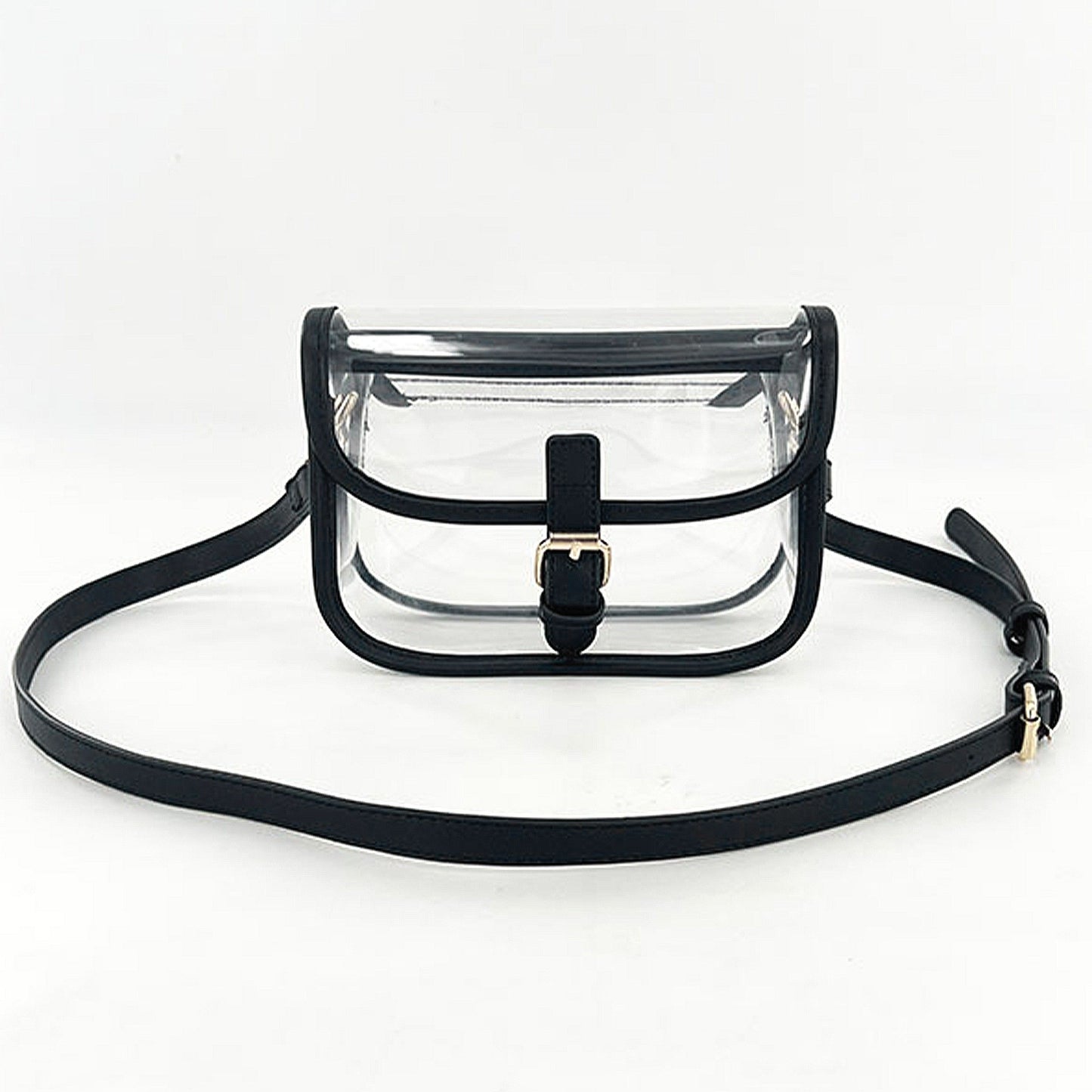 Clear Crossbody Handbag with Adjustable Strap and Buckle Flap Closure