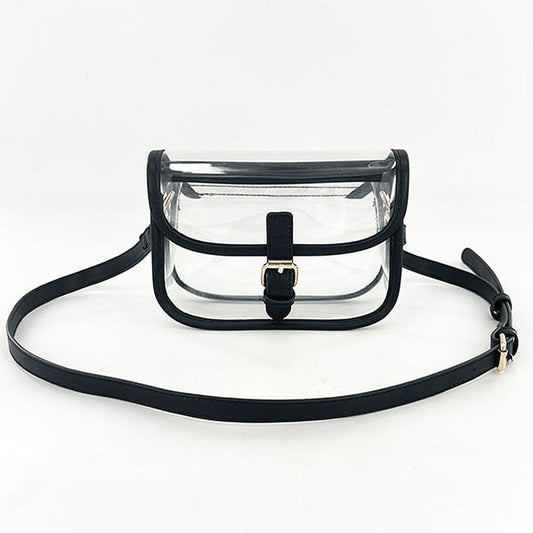 Clear Crossbody Handbag with Adjustable Strap and Buckle Flap Closure