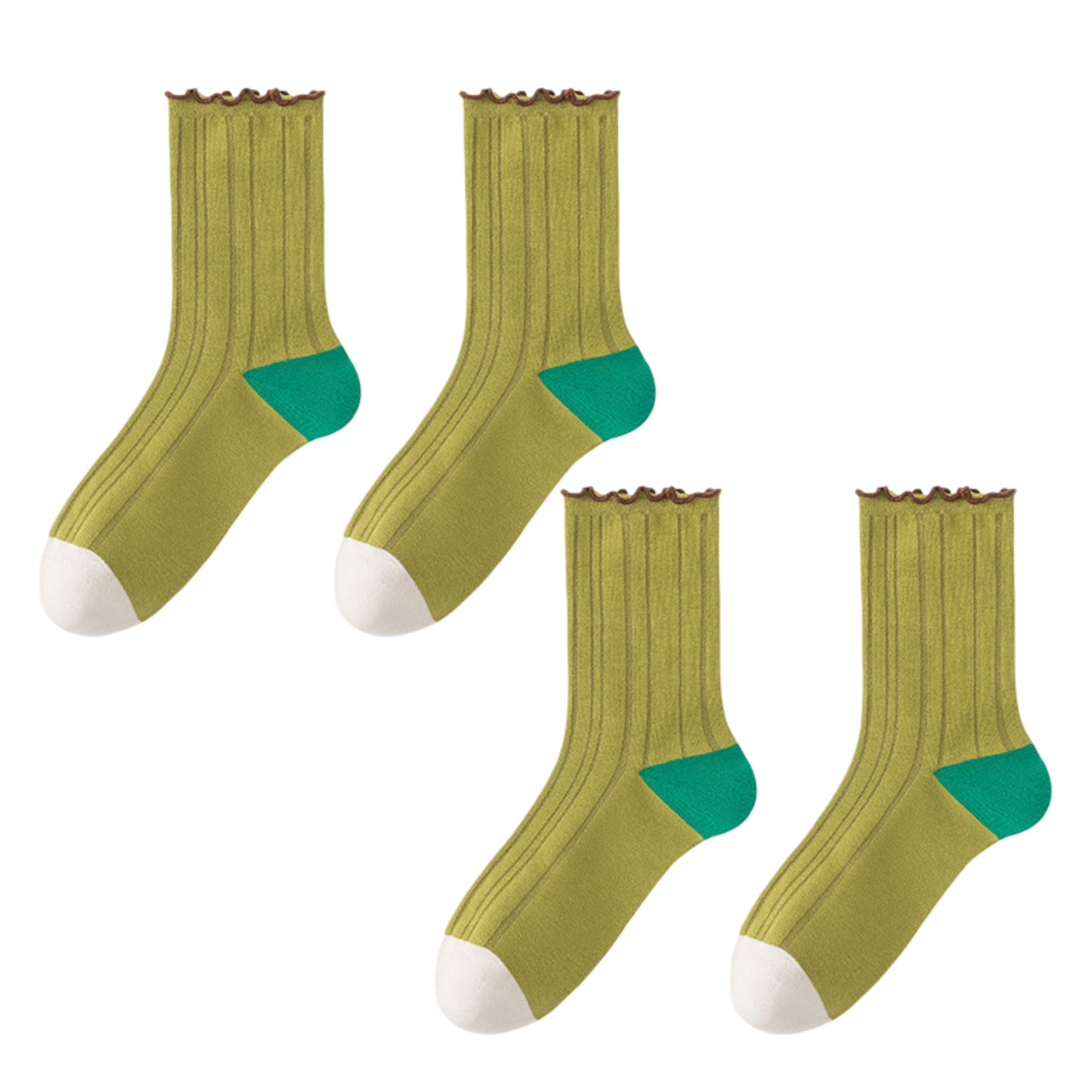 Cotton Crew Socks Color Block Casual Fashion Socks Soft Breathable Stretch Ribbed Socks 2 Pack
