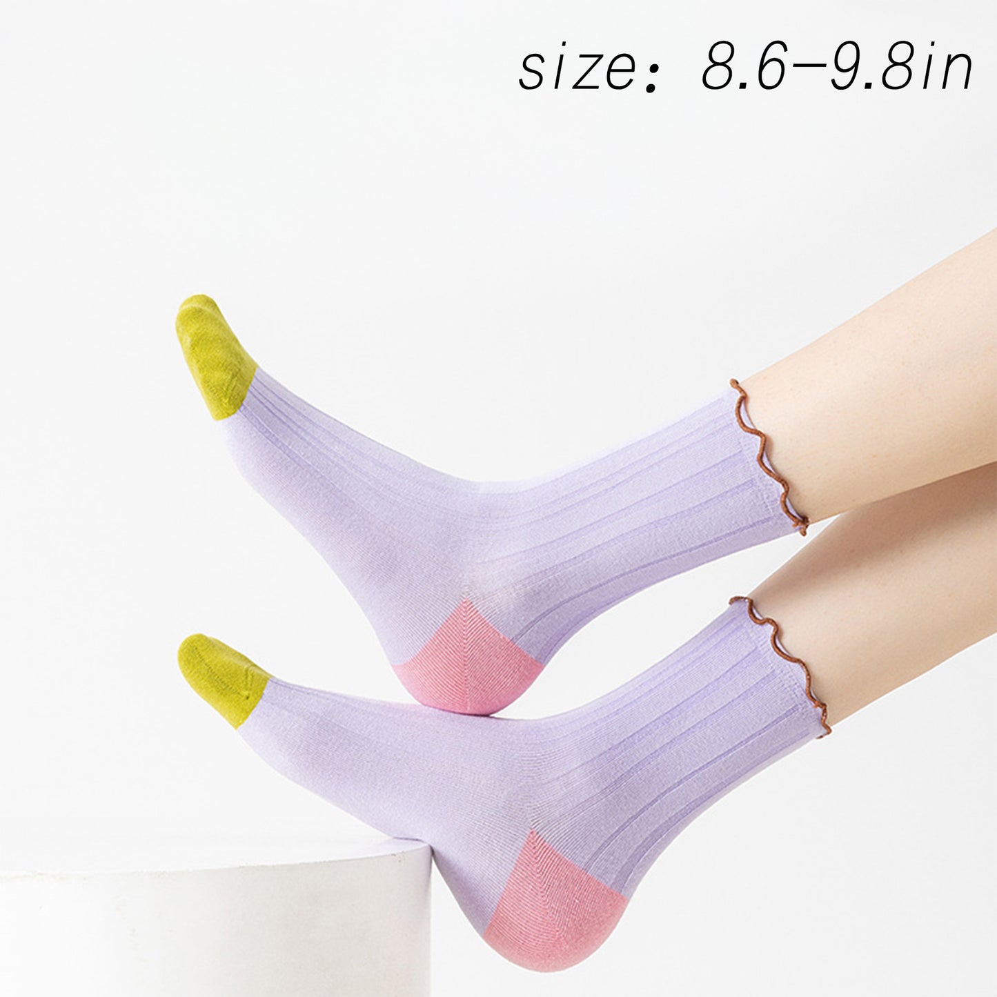Cotton Crew Socks Color Block Casual Fashion Socks Soft Breathable Stretch Ribbed Socks 2 Pack