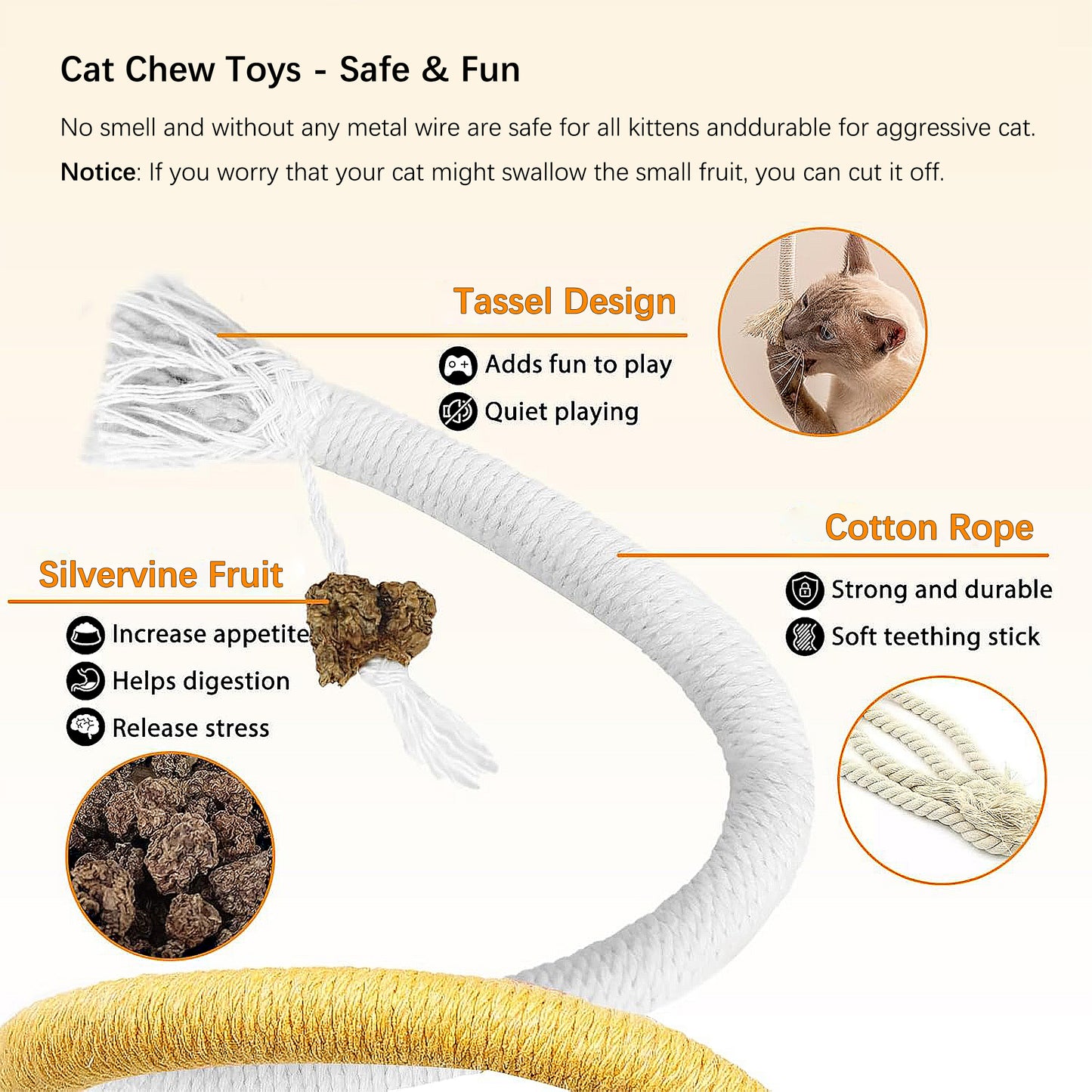 Cat Toys for Indoor Cats Interactive Catnip Rope Cat Toy Durable Cotton Chew Toy Teething Toy 3 Pack