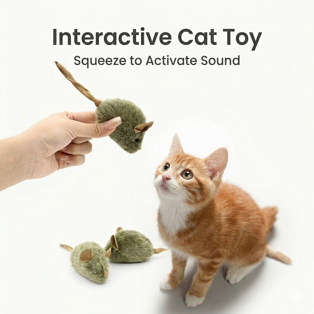 Plush Cat Toy Mice Interactive Squeaky Soft Mouse Toy for Indoor Cats