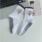 Non Slip Grip Yoga Socks Cute Embroidered Crew Socks Pilates Barre Socks Ruffle Trim Socks 3 Pack