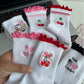 Non Slip Grip Yoga Socks Cute Embroidered Crew Socks Pilates Barre Socks Ruffle Trim Socks 3 Pack
