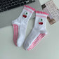 Non Slip Grip Yoga Socks Cute Embroidered Crew Socks Pilates Barre Socks Ruffle Trim Socks 3 Pack