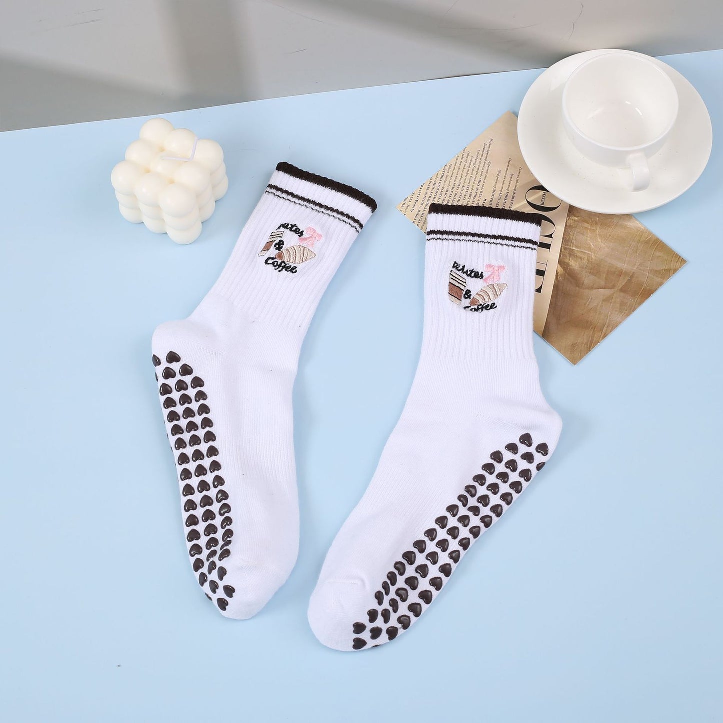 Non Slip Grip Yoga Socks Crew Socks Pilates Barre Dance Workout Breathable Athletic Socks 3 Pack