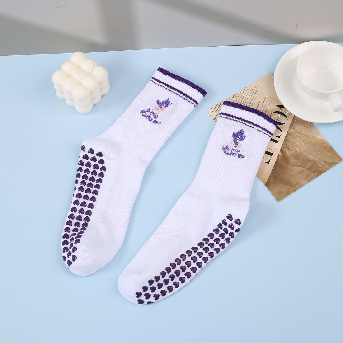 Non Slip Grip Yoga Socks Crew Socks Pilates Barre Dance Workout Breathable Athletic Socks 3 Pack
