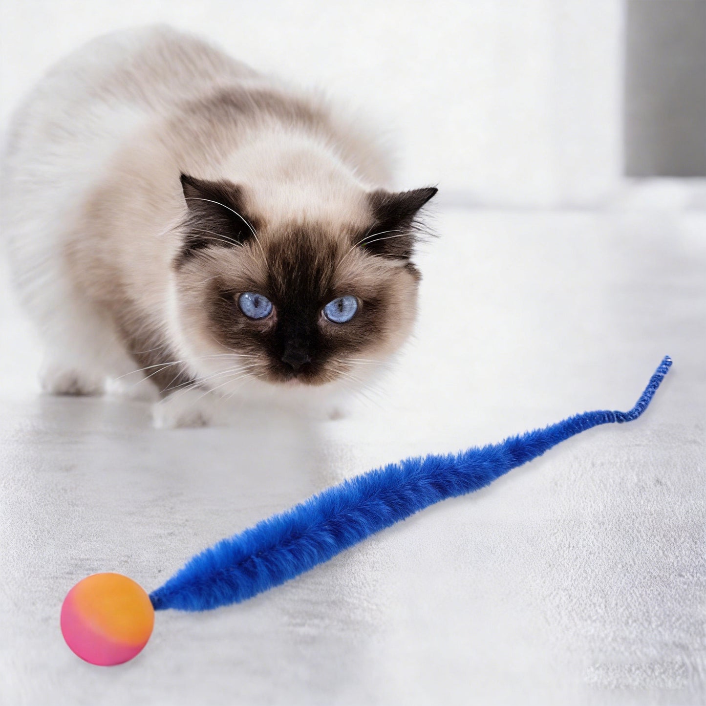 Interactive Cat Toy Teaser Worm Cat Toy with Ball Plush Cat Toys for Indoor Cats 4 Pack
