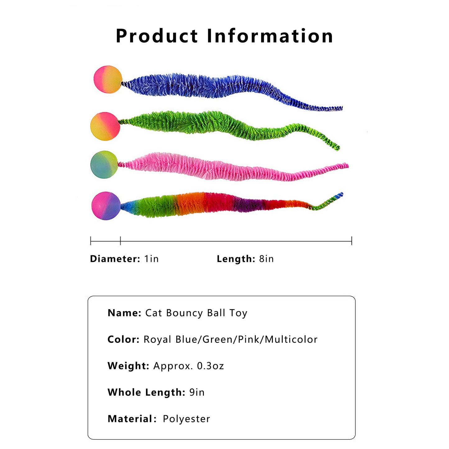 Interactive Cat Toy Teaser Worm Cat Toy with Ball Plush Cat Toys for Indoor Cats 4 Pack