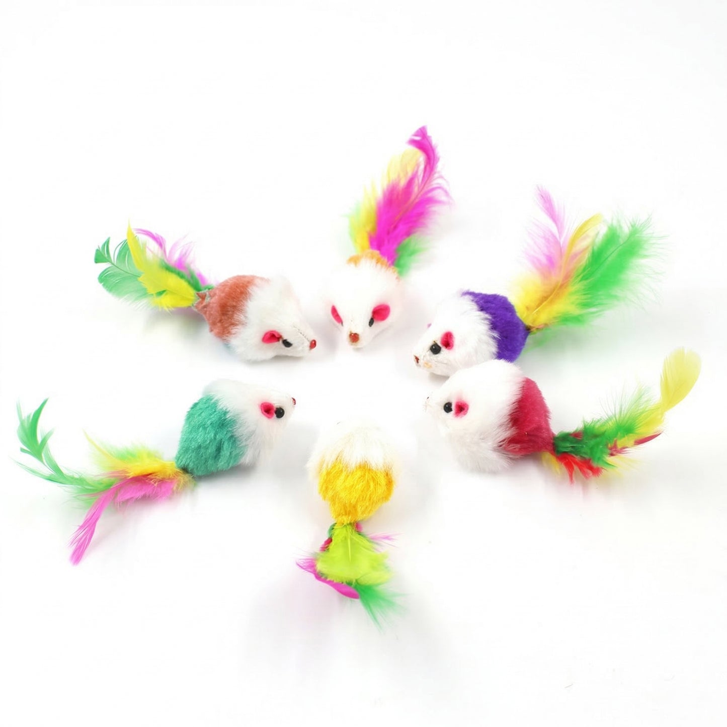 6 Pack Plush Mouse Cat Toys with Colorful Feather Tails Interactive Cat Toy Set for Indoor Cats