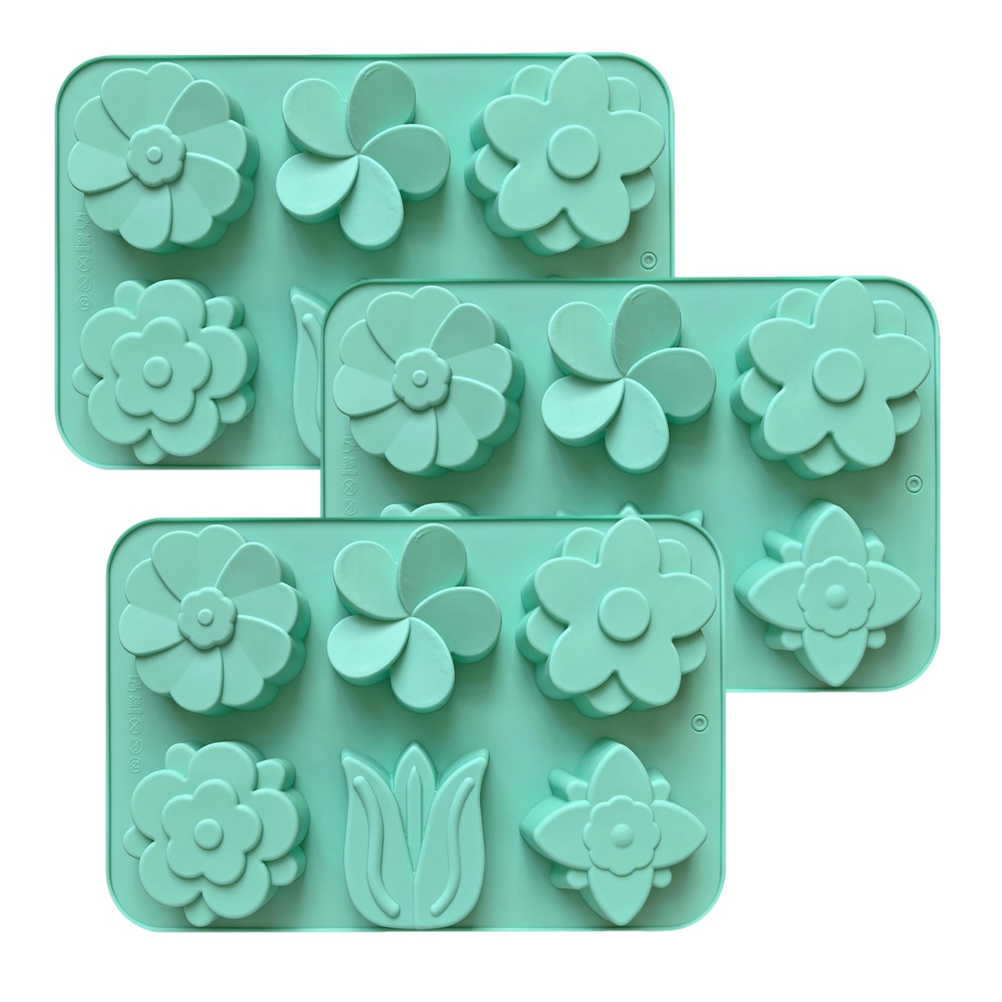 3-Piece Flower Silicone Baking Mold Set Floral Cake Chocolate Candy Soap Mold