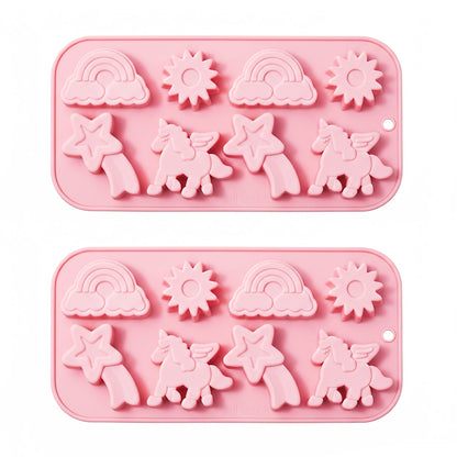 2-Piece Rainbow and Unicorn Silicone Baking Mold Set Nonstick Flexible Candy Dessert Mold