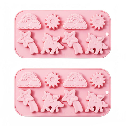 2-Piece Rainbow and Unicorn Silicone Baking Mold Set Nonstick Flexible Candy Dessert Mold