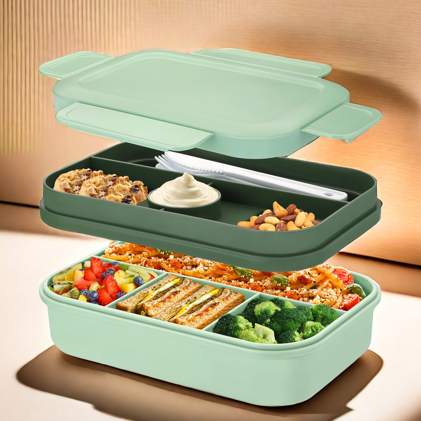 Bento Lunch Box Plastic Food Container with Compartments Leak Resistant Lid Meal Prep Storage