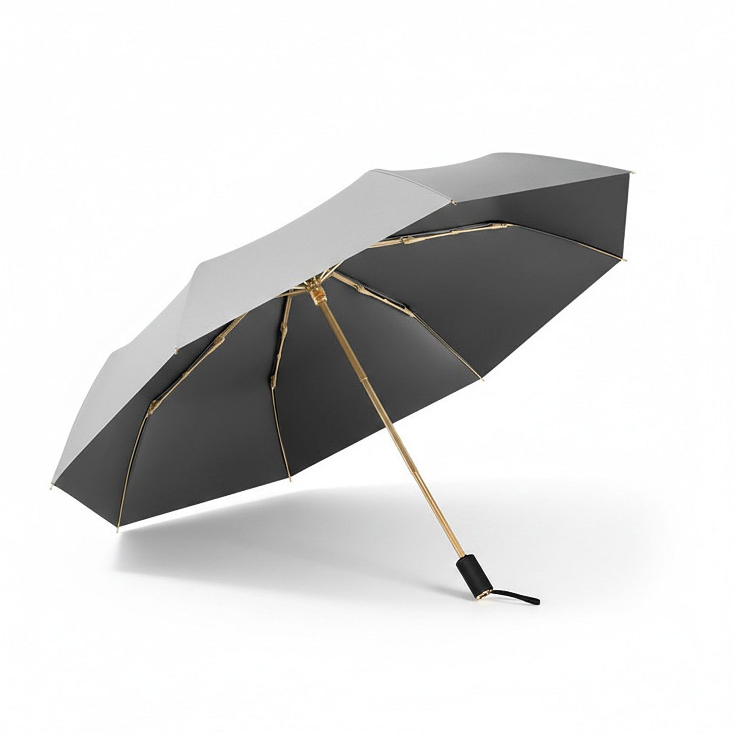 Compact Folding Umbrella with Two Tone Canopy Wind Resistant Frame and Wrist Strap Handle