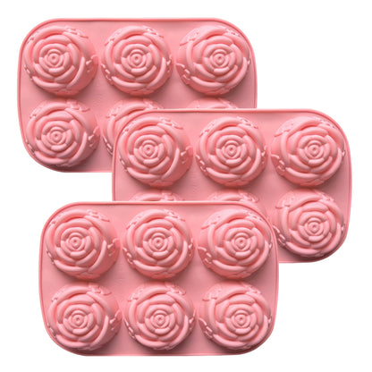 3-Piece Rose Swirl Silicone Baking Mold Set Round Flower Cake Chocolate Candy Soap Mold