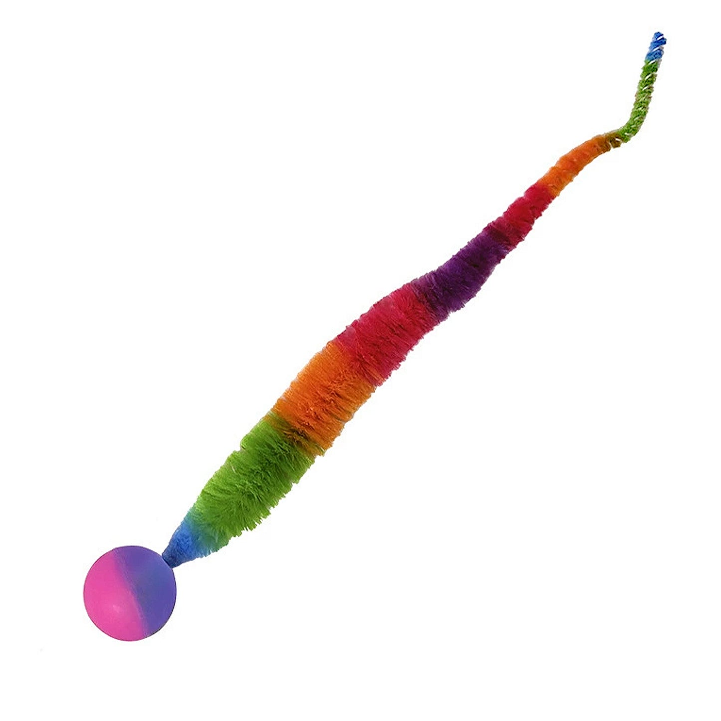 Interactive Bouncy Ball with Tail for Cat Fuzzy Worm Fetch Toy for Bored Indoor Adult Cats and Kitties