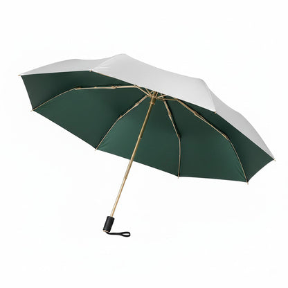 Compact Folding Umbrella with Two Tone Canopy Wind Resistant Frame and Wrist Strap Handle