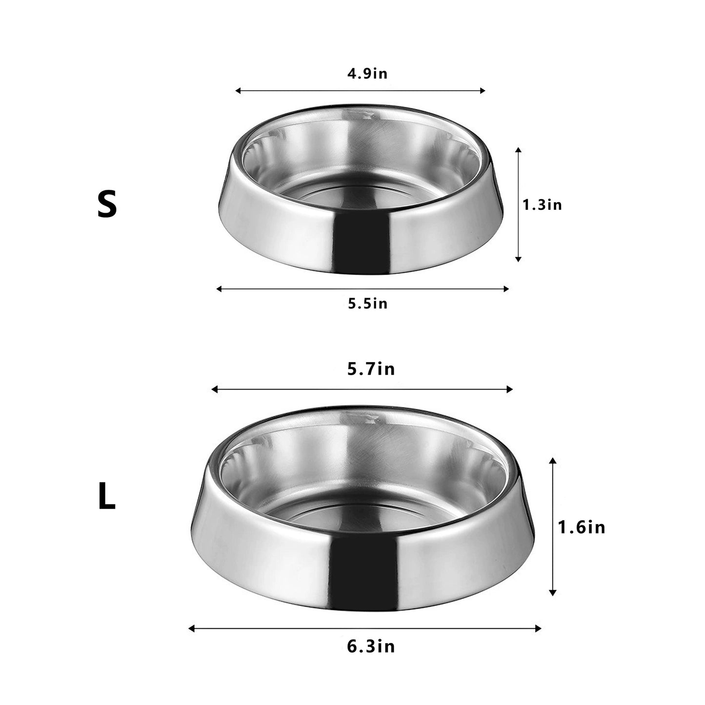 Stainless Steel Non-Slip Pet Bowls Set of 2 Food and Water Bowls for Cats and Small Dogs