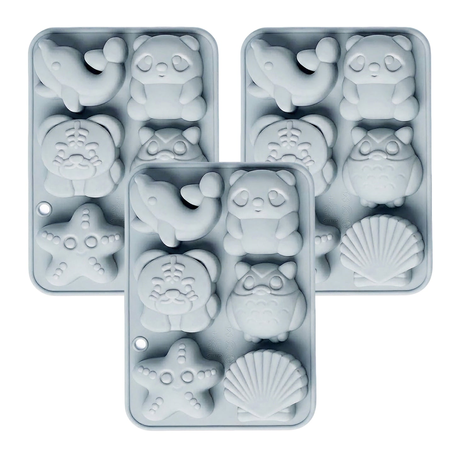 3-Piece Animal and Ocean Silicone Baking Mold Set Nonstick Flexible Chocolate Candy Mold
