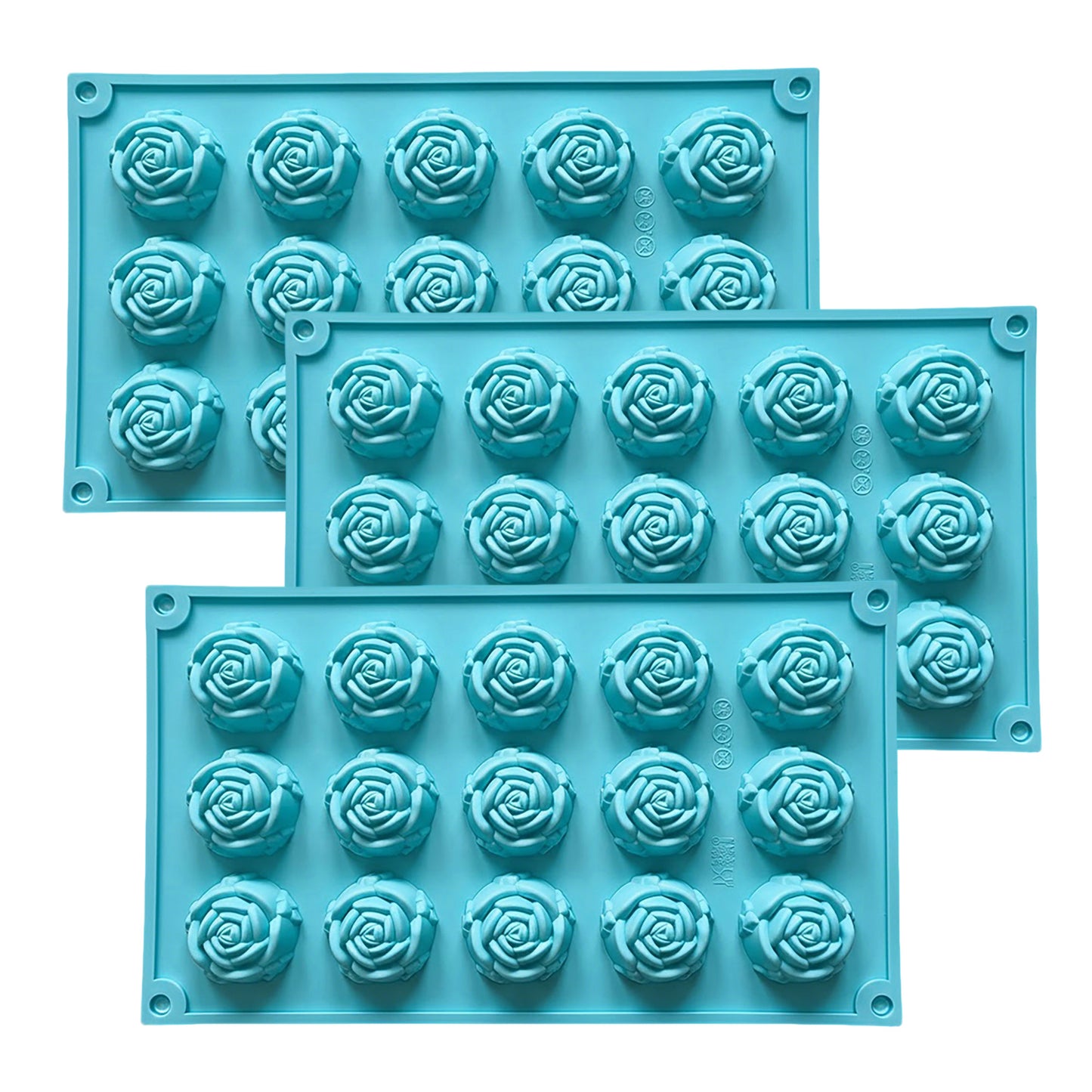 3-Piece Rose Flower Silicone Baking Mold Set Mini Round Cake Chocolate Candy Soap Mold