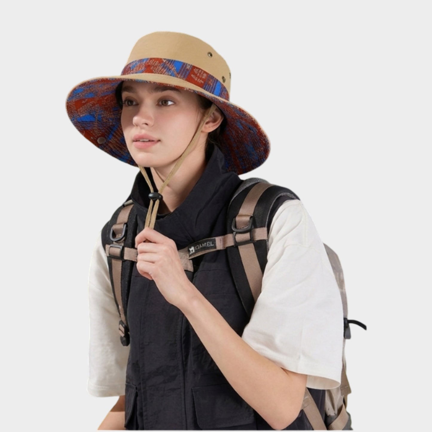 Wide Brim Outdoor Sun Hat Adjustable Chin Strap Breathable Lightweight Hiking Fishing Hat