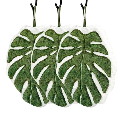 Soft Absorbent Hanging Hand Towels Leaf Shaped Reusable Cleaning Cloth with Loop 3 Pack