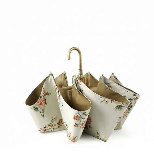 Floral Print Compact Umbrella with Curved Gold Handle
