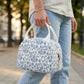 Floral Patchwork Zip Top Lunch Bag Small Travel Tote with Handle Lightweight Organizer