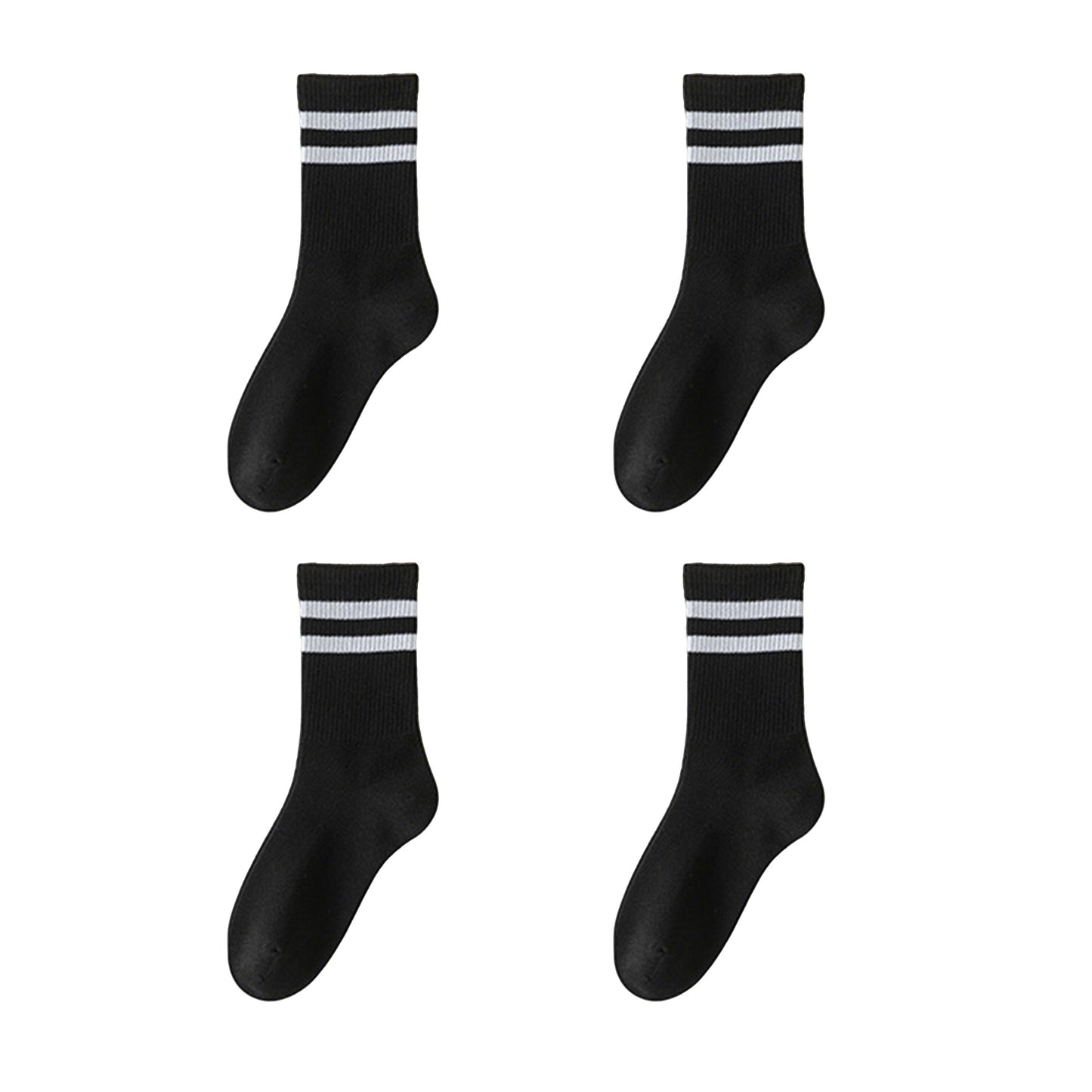 4-Pack Sporty Crew Socks with Double White Stripes Moisture-Wicking Ribbed Design