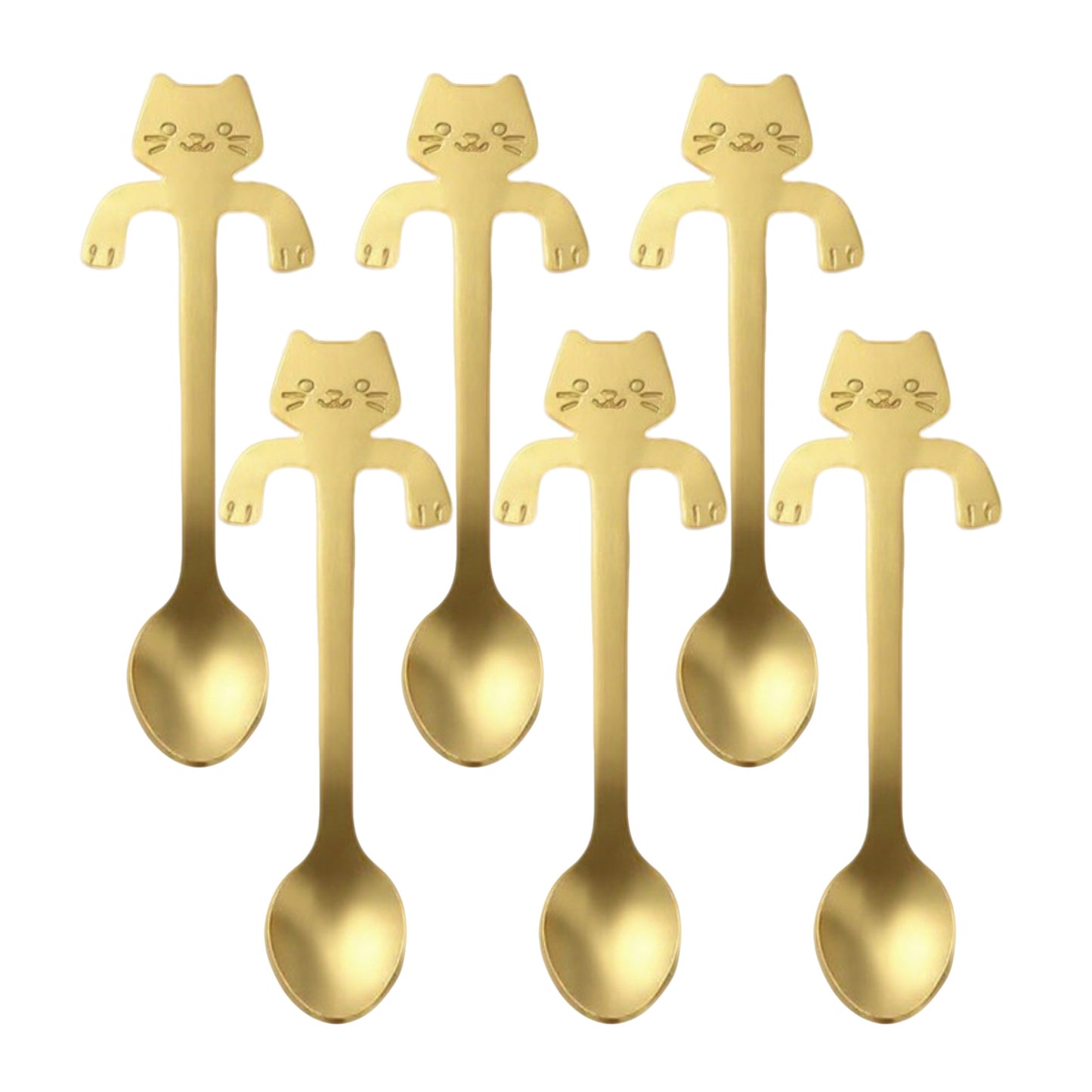 Cat Shaped Spoon Set Polished Metal Decorative Handle Cute Table Spoon 6 Piece Set