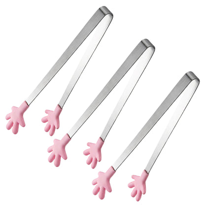 Stainless Steel Kitchen Tongs with Hand Shape Silicone Tips Serving Utensil Set 3 Piece