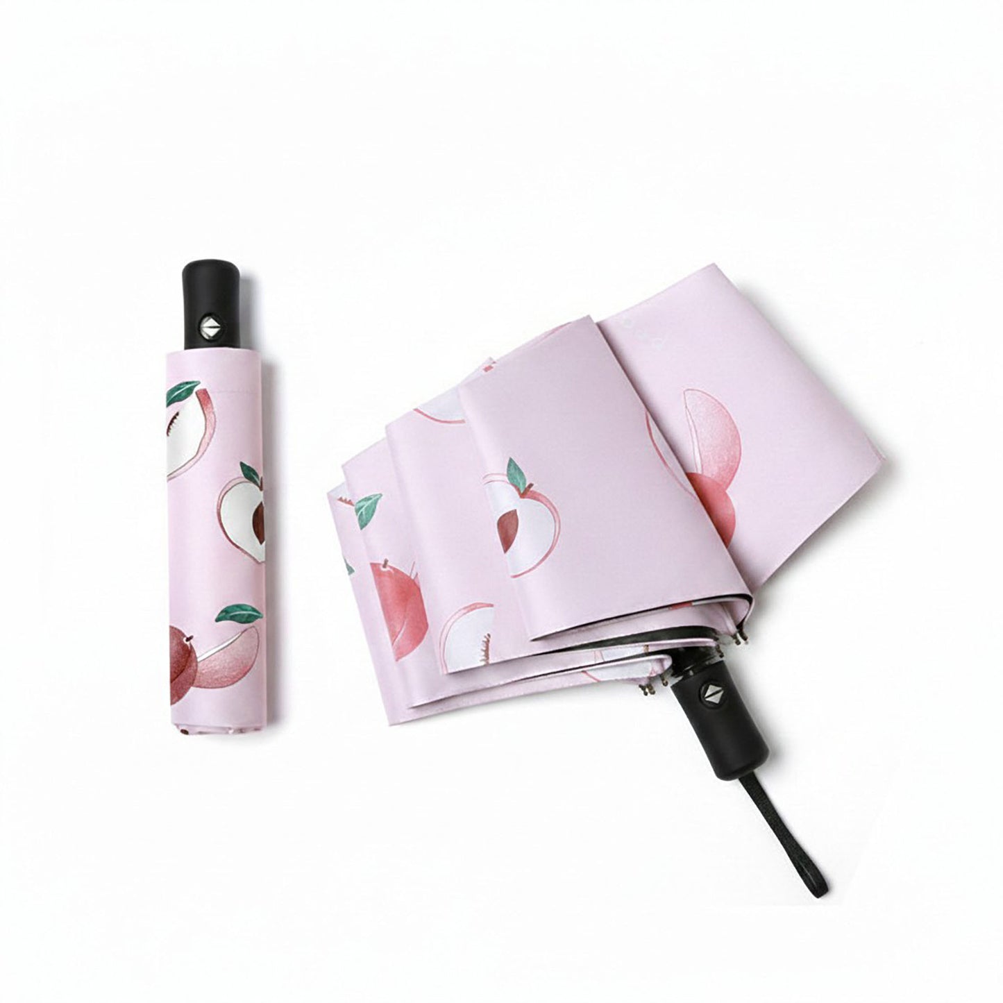 Peach Print Compact Folding Umbrella with Automatic Open and Wind Resistant Frame