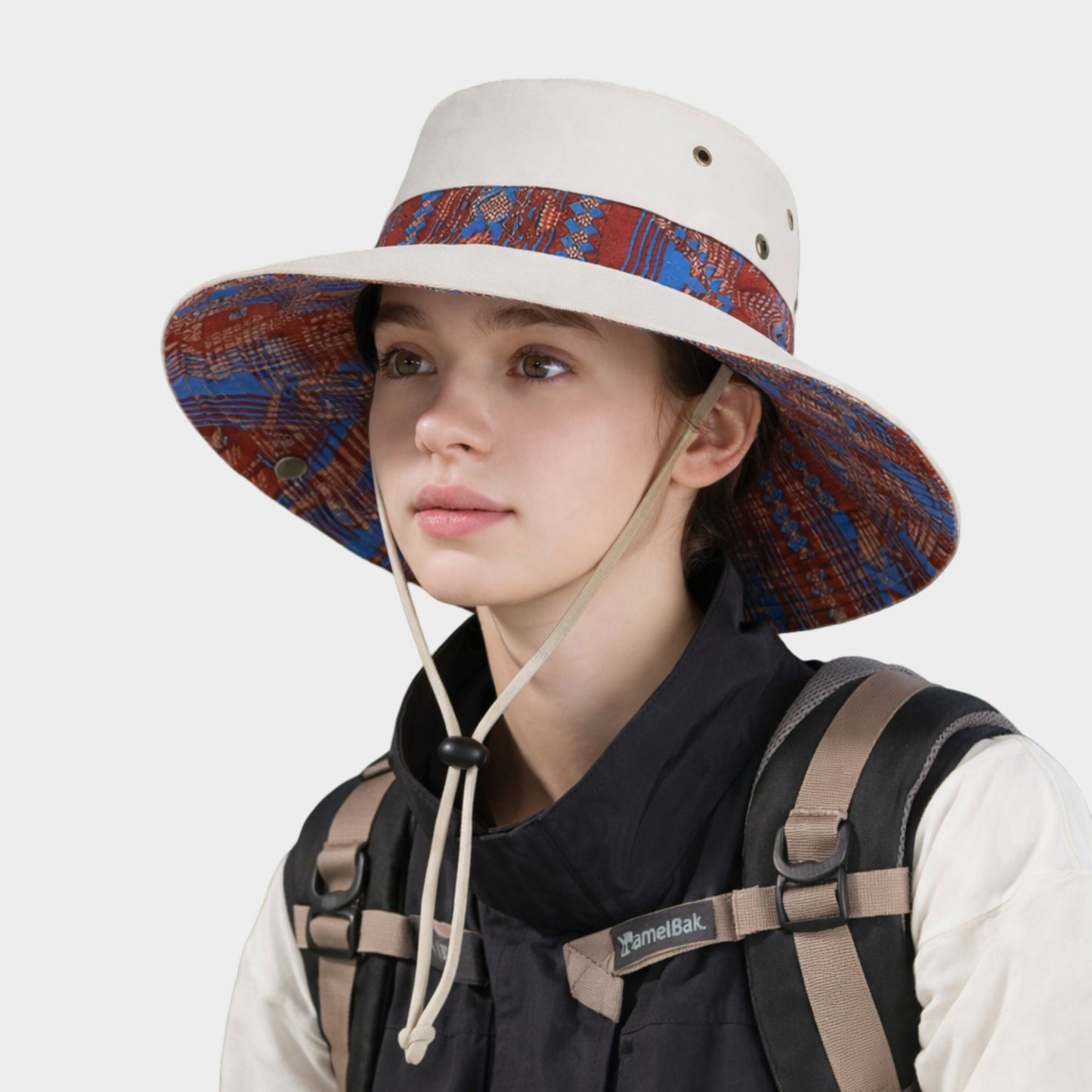 Wide Brim Outdoor Sun Hat Adjustable Chin Strap Breathable Lightweight Hiking Fishing Hat