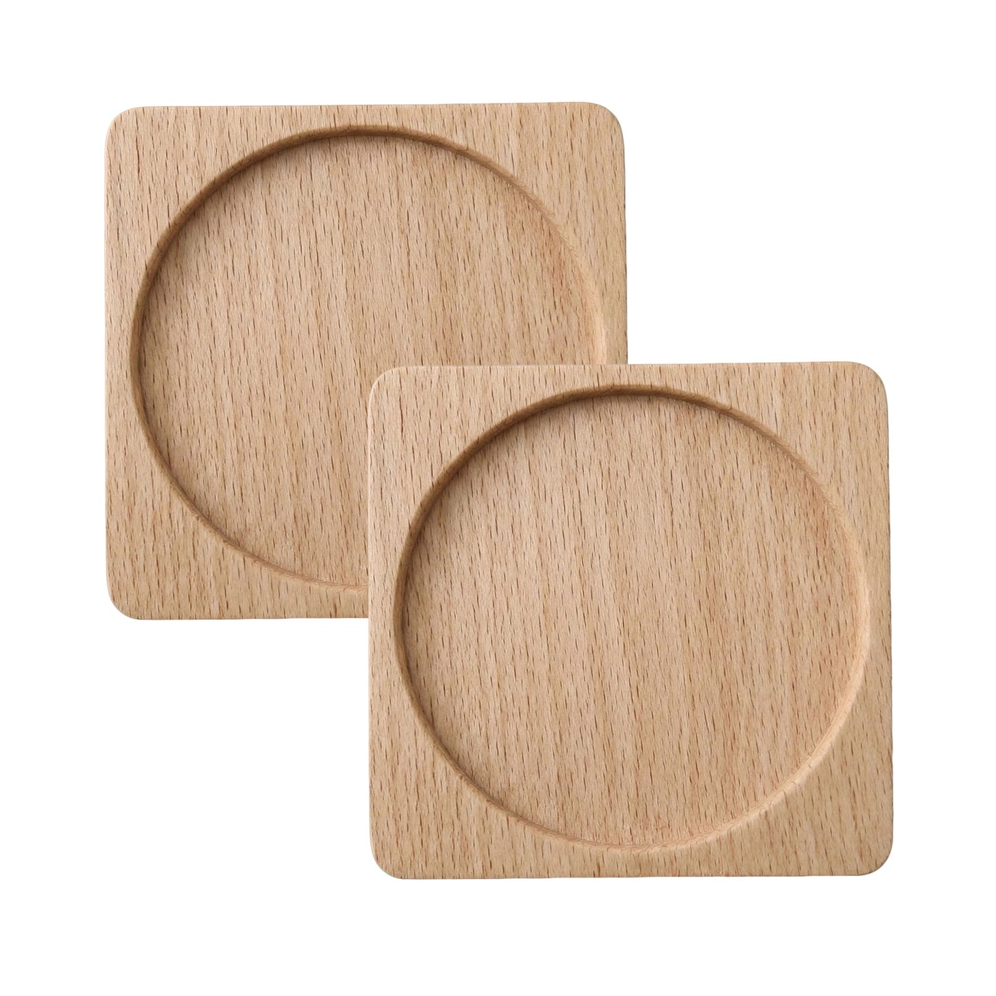 2-PC Square Wood Coaster with Recessed Round Groove Table Protector