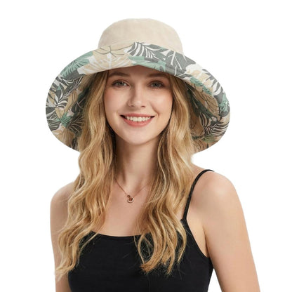 Reversible Floral Bucket Hat Wide Brim Sun Hat UV Protection Beach Travel Cap