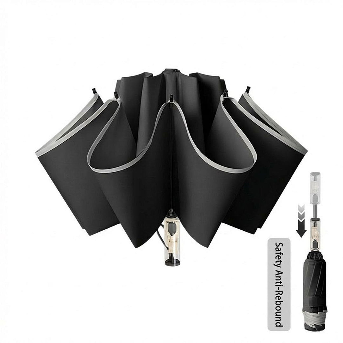 Compact Folding Umbrella with Two Tone Canopy Wind Resistant Frame and Automatic Open Handle
