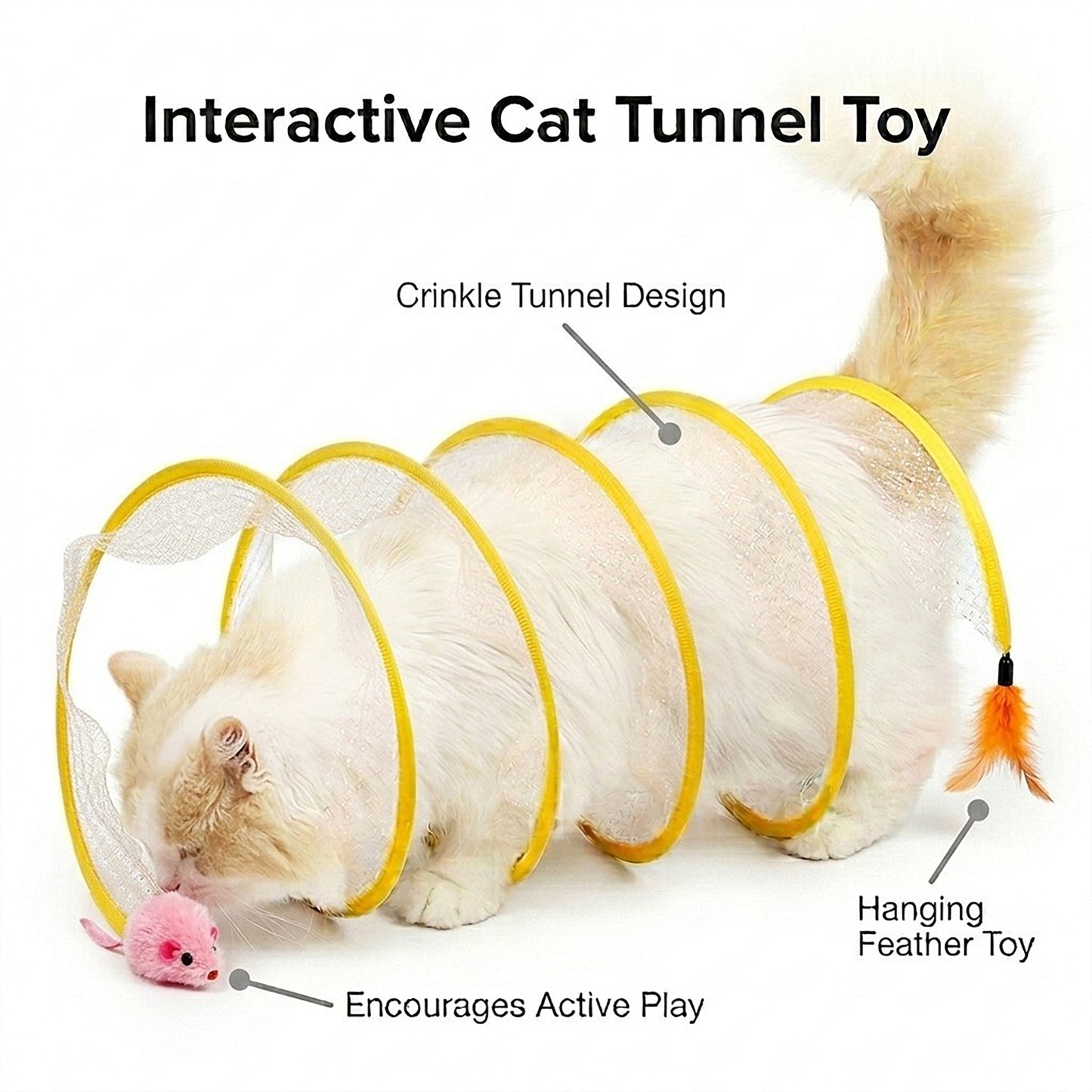 Collapsible Cat Spring Tunnel Toy with Mesh Fabric Hanging Ball Interactive Cat Toy