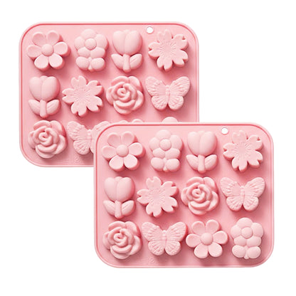 2-Piece Silicone Flower and Butterfly Baking Mold Set Nonstick Flexible Candy Chocolate Mold