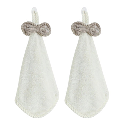 Soft Absorbent Hanging Hand Towels with Bow Detail Reusable Cleaning Cloth 2 Pack