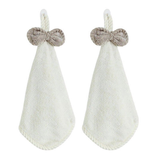 Soft Absorbent Hanging Hand Towels with Bow Detail Reusable Cleaning Cloth 2 Pack