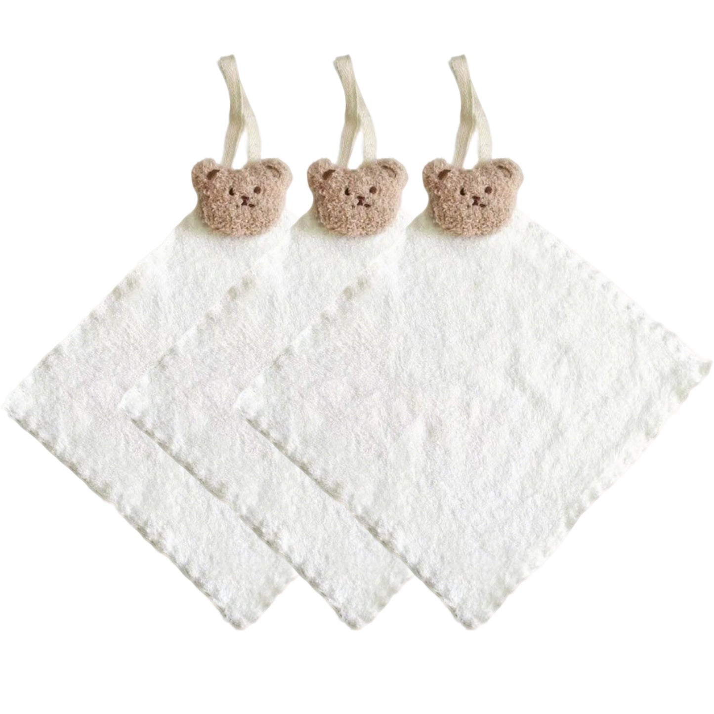 Soft Absorbent Hanging Washcloths with Bear Accent 3 Pack Reusable Cleaning Cloths