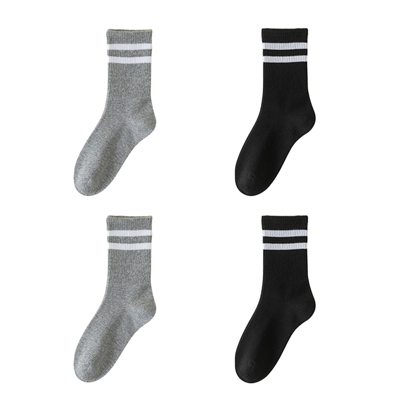 4-Pack Sporty Crew Socks with Double White Stripes Moisture-Wicking Ribbed Design