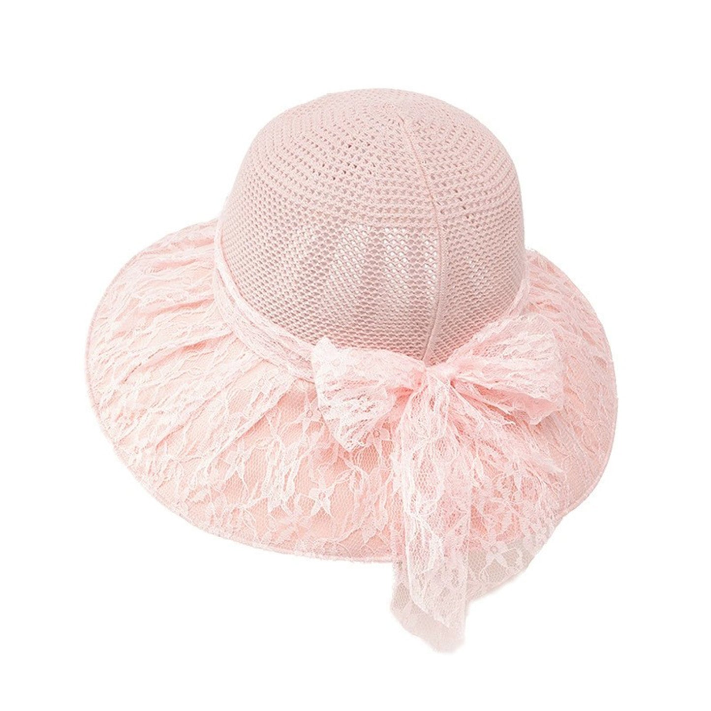 Wide Brim Straw Sun Hat Lace Bow Breathable Summer Beach Vacation Hat
